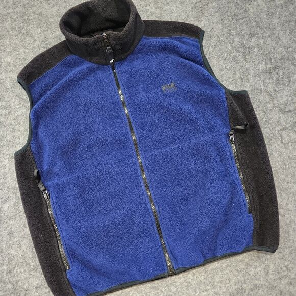 VTG 90s Helly Hansen Mens L Large Fleece Full Zip Blue Black Vest Jacket - Picture 2 of 11